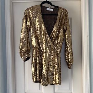 Sequined gold long sleeve shorts romper